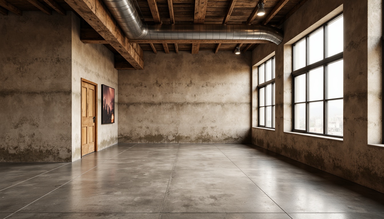 Prompt: Rustic plastered concrete walls, earthy tone, natural texture, industrial chic, modern minimalist design, urban loft atmosphere, exposed ductwork, metal beams, reclaimed wood accents, polished concrete floors, soft warm lighting, shallow depth of field, 1/1 composition, realistic textures, ambient occlusion.