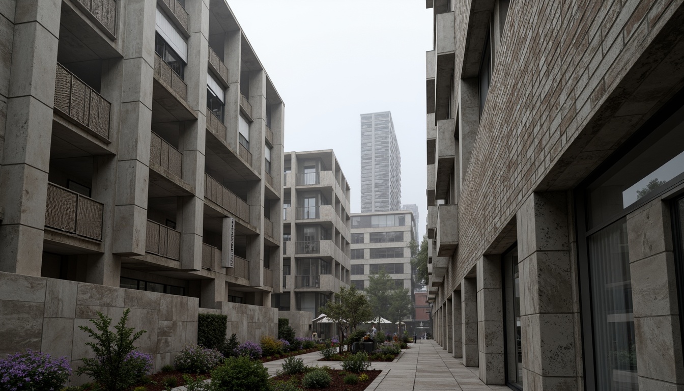 Prompt: Rustic concrete walls, rough-hewn stone facades, metallic latticework, industrial steel beams, exposed ductwork, brutalist architecture, geometric shapes, clean lines, minimal ornamentation, functional spaces, urban landscape, cityscape background, overcast skies, soft diffused lighting, high contrast ratios, dramatic shadows, cinematic composition, 2.5D perspective, atmospheric fog, subtle grain textures, realistic material reflections.