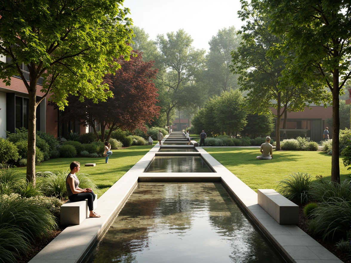 Prompt: Seren memorial garden, lush greenery, tranquil water features, natural stone pathways, minimalist benches, contemplative sculptures, soothing fountain sounds, warm sunny day, soft diffused lighting, shallow depth of field, 1/1 composition, intimate panoramic view, realistic textures, ambient occlusion.