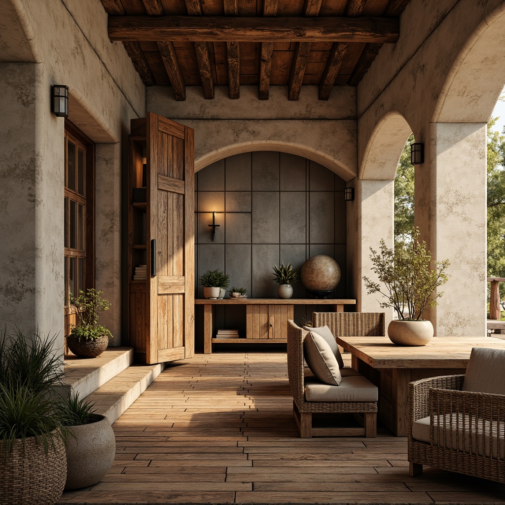 Prompt: Rustic wooden planks, distressed metal panels, rough stone walls, peeling paint finishes, weathered concrete facades, intricate ceramic tiles, woven wicker furniture, natural fiber textiles, earthy color palette, warm golden lighting, shallow depth of field, 1/2 composition, realistic materials, ambient occlusion.