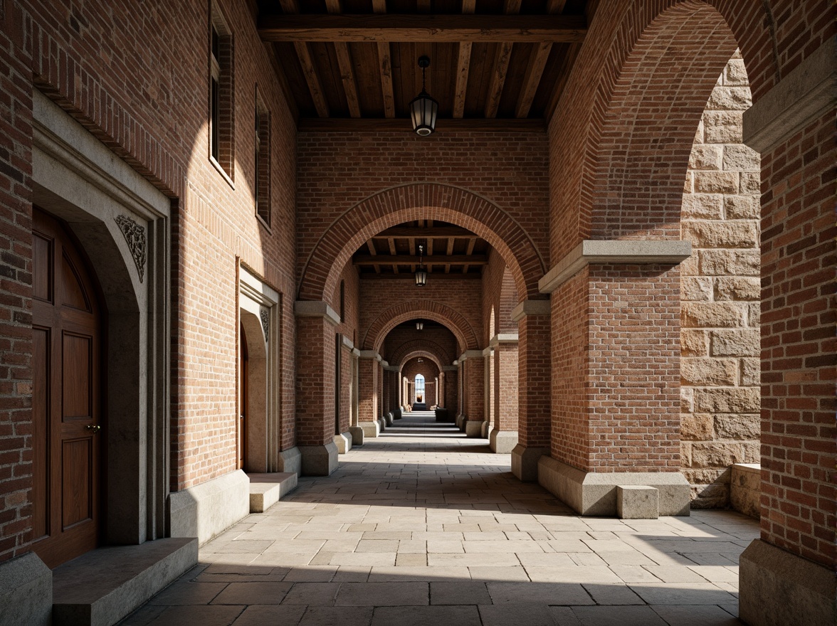 Prompt: Rustic stone walls, weathered brick facades, arched doorways, ornate stonework, reinforced concrete foundations, load-bearing columns, steel beam reinforcements, sturdy arches, ribbed vaults, Gothic-inspired architecture, natural stone textures, earthy color palette, dramatic lighting effects, high-contrast shadows, 1/1 composition, symmetrical framing, realistic weathering effects.