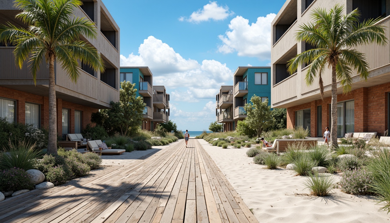 Prompt: Weathered wooden docks, rusty metal railings, ocean-battered seawalls, salt-tolerant vegetation, driftwood sculptures, coral-inspired facades, wave-crashing shorelines, beachy dunes, sea-salt-eroded concrete, glassy surfboards, nautical-themed decorations, ocean-blue color schemes, sandy pathways, seashell-adorned walls, tropical palm trees, sunny coastal days, soft ocean breezes, natural textures, earthy tones, 1/2 composition, symmetrical architecture, modern minimalist design.