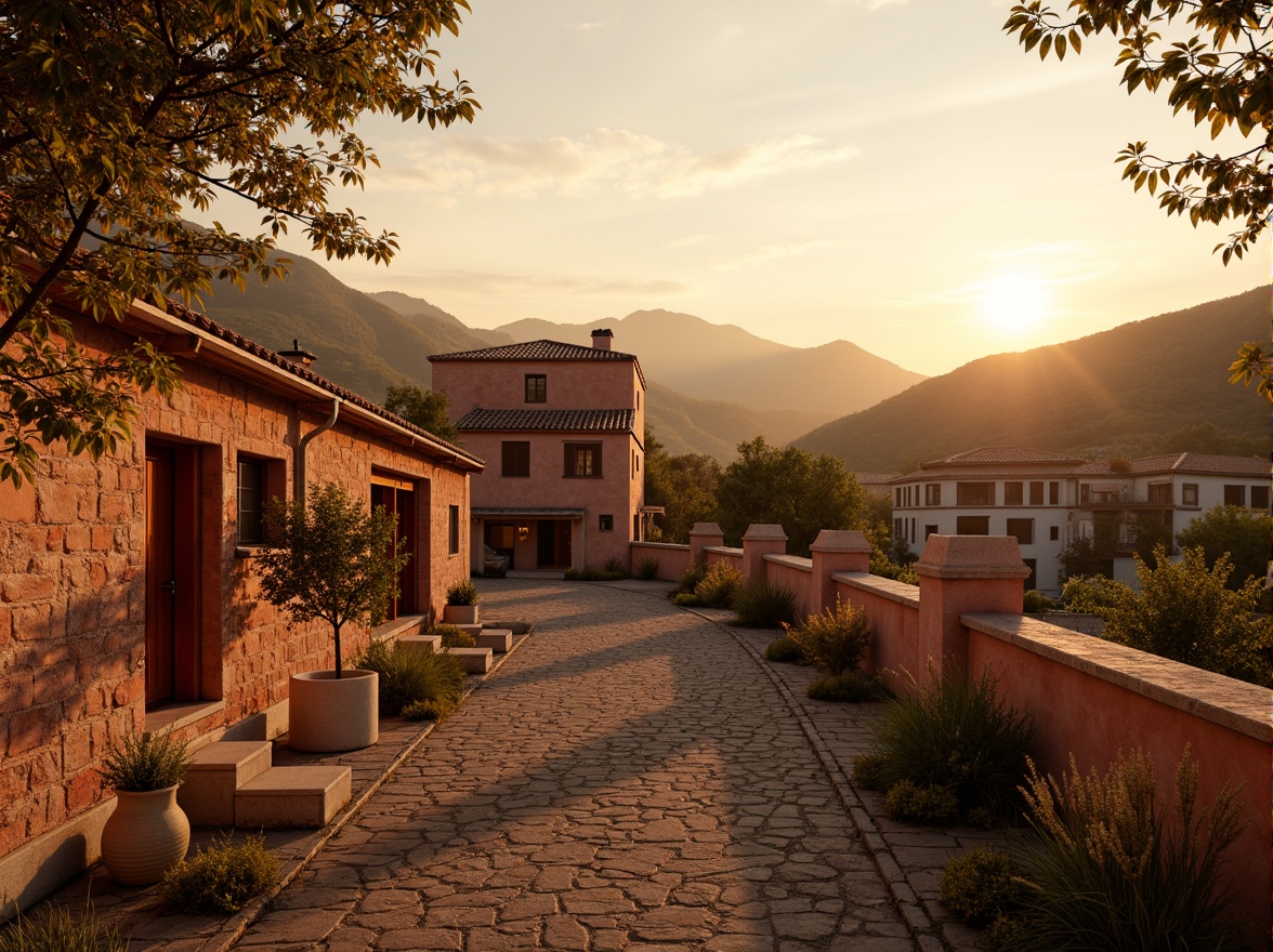 Prompt: Warm sienna tones, earthy red hues, rustic textures, natural stone walls, terracotta rooftops, vintage Italian architecture, quaint countryside landscapes, rolling hills, golden sunlight, soft warm lighting, shallow depth of field, 3/4 composition, panoramic view, realistic textures, ambient occlusion.