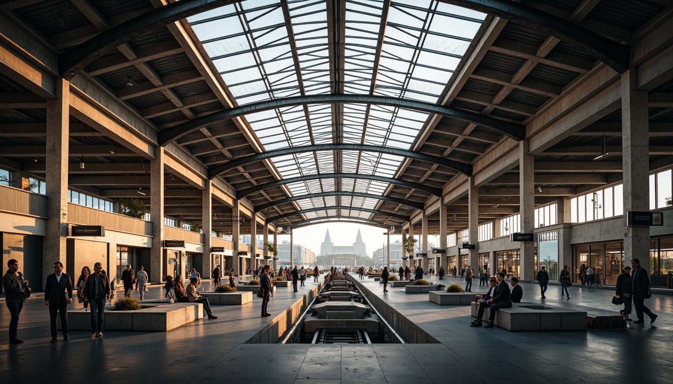 Prompt: Spacious train station, high ceilings, natural ventilation systems, clerestory windows, skylights, transparent roofs, steel beams, modern architecture, industrial design, urban landscape, cityscape views, bustling atmosphere, morning light, soft warm glow, shallow depth of field, 3/4 composition, panoramic view, realistic textures, ambient occlusion.