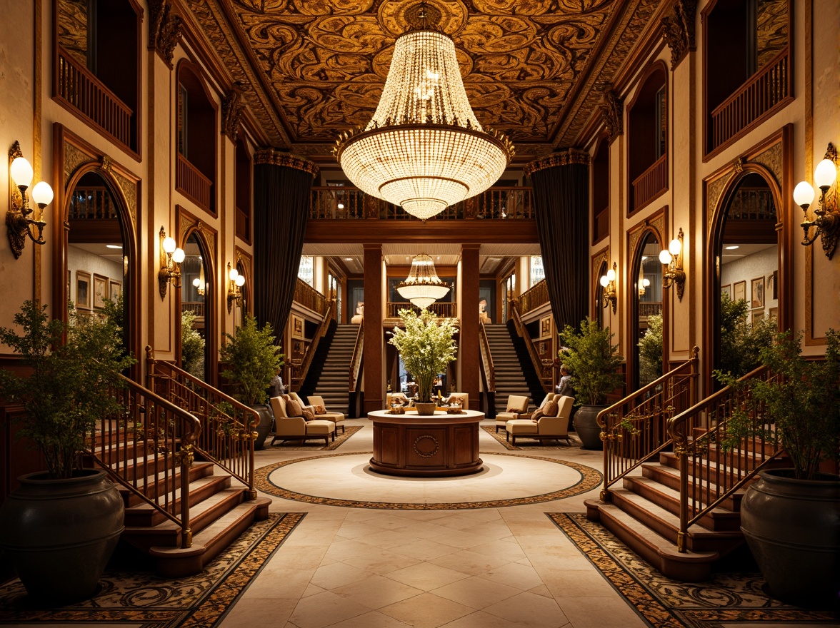 Prompt: Grandiose fitness club, opulent chandeliers, intricate gold leaf patterns, lavish velvet drapes, ornate mirrors, gilded accents, marble floors, grand staircases, dramatic archways, rich tapestries, majestic columns, regal color scheme, warm golden lighting, 3/4 composition, symmetrical layout, high-contrast textures, ambient occlusion.