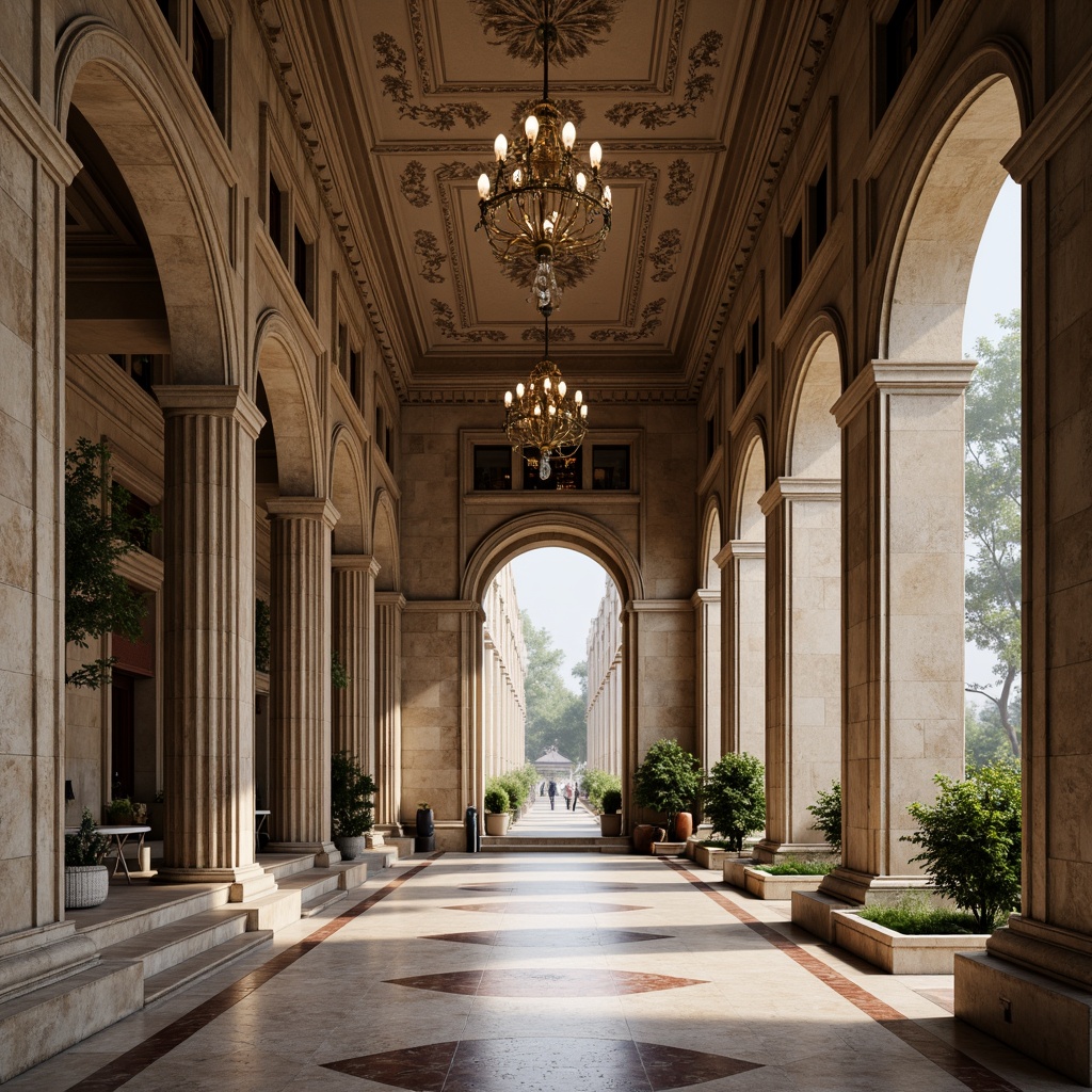 Prompt: Grandiose columns, ornate archways, symmetrical facades, rustic stone walls, elegant cornices, refined moldings, luxurious marble floors, crystal chandeliers, sweeping staircases, lavish foyers, stately pilasters, dignified porticos, harmonious proportions, classical orders, subtle rustication, soft warm lighting, high contrast ratios, 2/3 composition, atmospheric perspective, realistic textures, ambient occlusion.