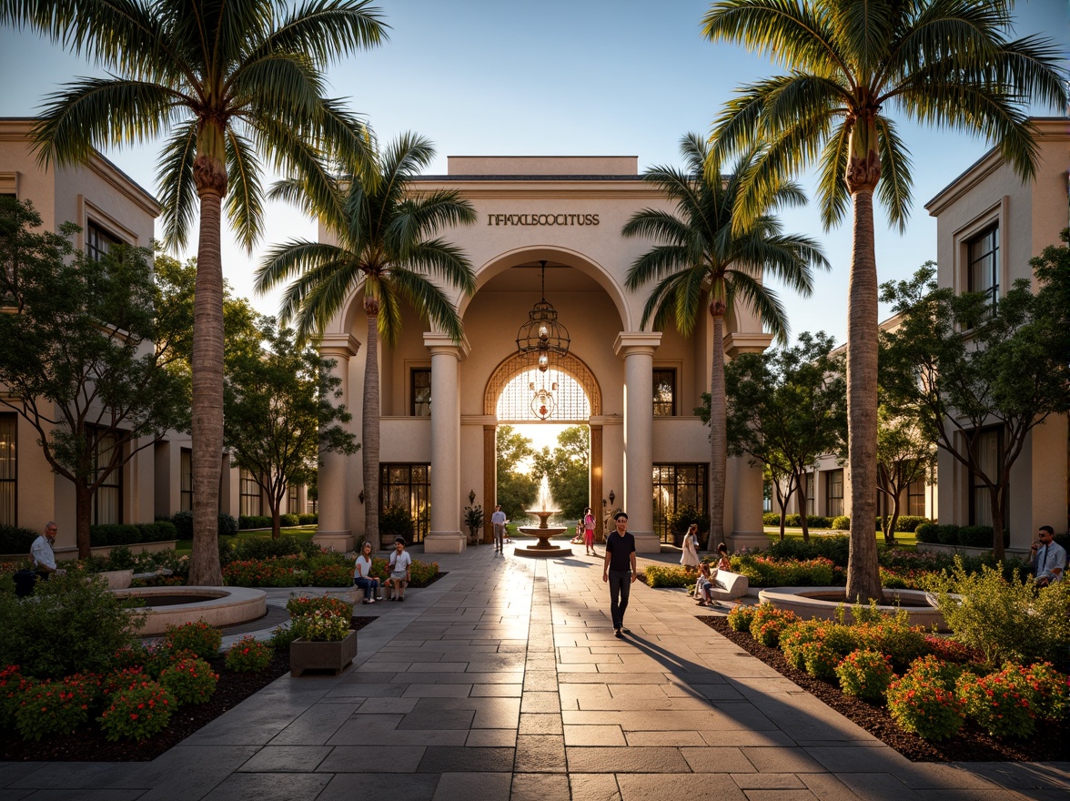 Prompt: Grandiose fitness club entrance, ornate iron gates, majestic stone columns, sprawling gardens, manicured lawns, vibrant flower arrangements, sculpted fountains, meandering walkways, rustic wooden benches, lavish outdoor lighting, warm golden sunsets, shallow depth of field, 1/2 composition, symmetrical framing, opulent textures, dramatic shadows.