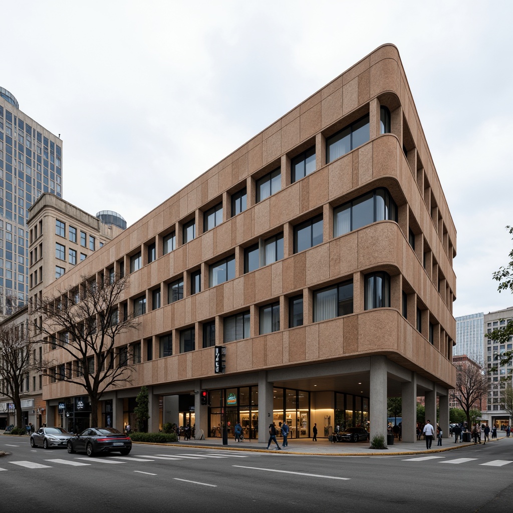 Prompt: Fiber-cement composite, industrial building facade, modern architecture, exposed aggregate texture, earthy color palette, rough-hewn edges, durable materiality, sustainable construction methods, eco-friendly infrastructure, urban cityscape, overcast skies, soft diffused lighting, shallow depth of field, 2/3 composition, realistic render, ambient occlusion.