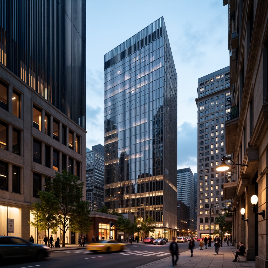 Prompt: Urban skyscrapers, metallic materials, reflective glass facades, sleek modern architecture, industrial chic, neutral color tones, grey concrete walls, steel beams, urban landscape, busy streets, city lights, nighttime ambiance, warm golden lighting, shallow depth of field, 1/1 composition, realistic textures, ambient occlusion.