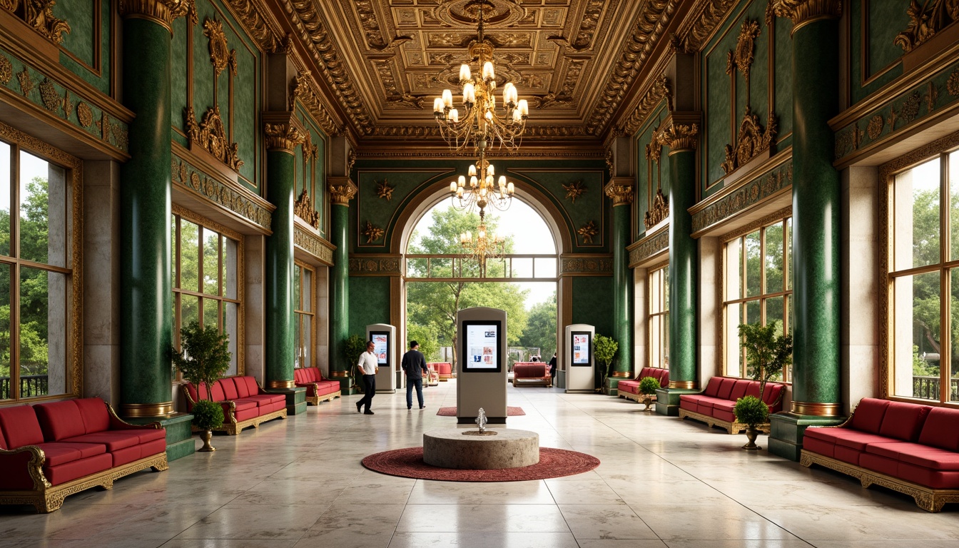 Prompt: Grandiose charging station, ornate classical columns, intricately carved marble facades, gilded accents, majestic archways, rich jewel-toned colors, emerald green metallic paint, polished bronze details, creamy white stone floors, ornamental moldings, regal red velvet upholstery, crystal chandeliers, warm golden lighting, subtle gradient effects, 1/1 composition, shallow depth of field, realistic reflections, ambient occlusion.