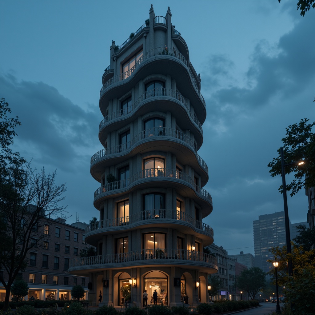 Prompt: Elegant Watchtower, slender structure, spiral staircases, majestic arches, grandiose clock faces, intricate stone carvings, rusticated bases, ornate ironwork, mystical lanterns, mysterious nighttime lighting, misty foggy atmosphere, atmospheric perspective, 1/2 composition, cinematic framing, realistic weathering effects.