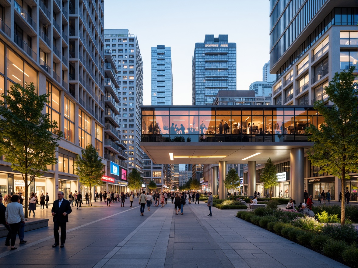 Prompt: Vibrant cityscape, bustling streets, modern metro station, sleek glass fa\u00e7ade, stainless steel accents, efficient signage system, convenient pedestrian flow, urban green spaces, public art installations, dynamic lighting effects, evening ambiance, shallow depth of field, 1/1 composition, realistic textures, ambient occlusion, integrated urban planning, mixed-use development, residential apartments, commercial offices, retail shops, restaurants, cafes, pedestrian-friendly infrastructure, accessible ramps, wide sidewalks, street furniture, urban vegetation, sunny day, soft warm lighting.