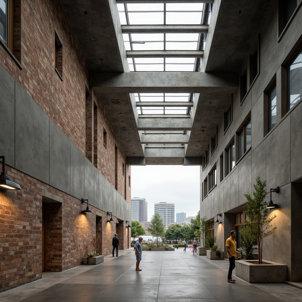 Prompt: Industrial building, exposed fiber-cement walls, rough textures, earthy tones, modern architecture, functional design, minimalist aesthetic, natural lighting, overhead skylights, open floor plan, polished concrete floors, steel beams, industrial-style lighting fixtures, urban landscape, cityscape views, cloudy day, soft diffused lighting, shallow depth of field, 1/2 composition, realistic materials, ambient occlusion.