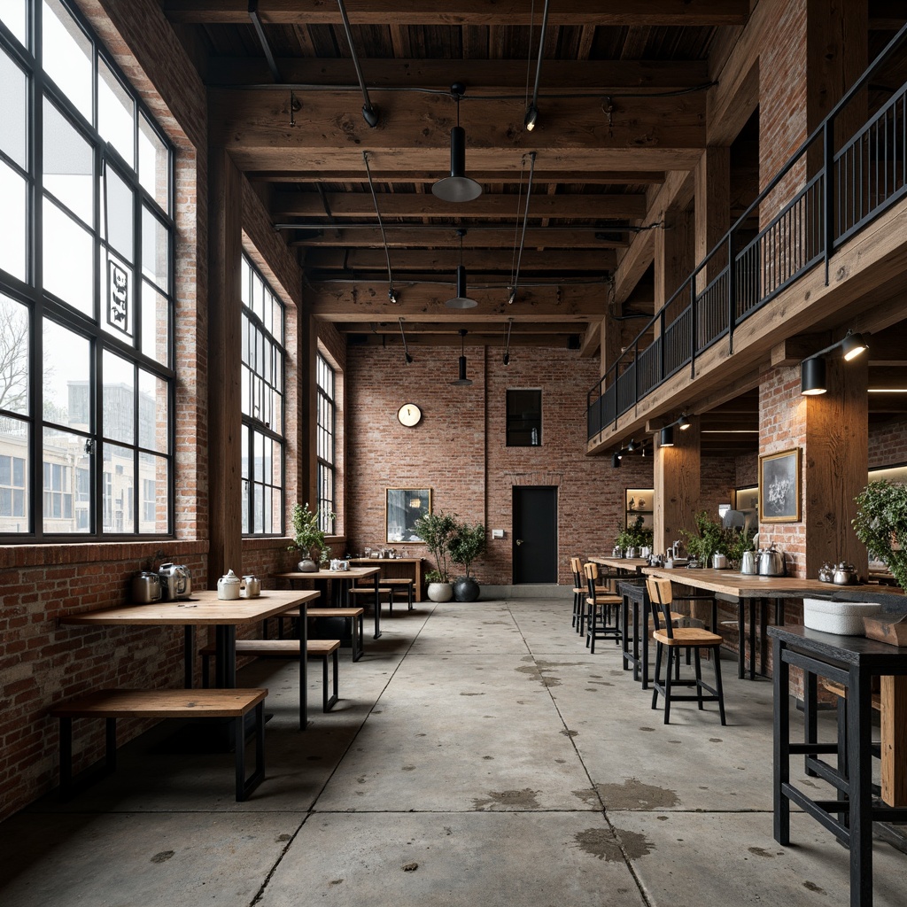 Prompt: Rustic industrial setting, exposed brick walls, metal beams, reclaimed wood accents, vintage machinery parts, distressed concrete floors, urban cityscape, converted warehouse space, modern industrial architecture, large metal windows, minimalist decor, functional lighting fixtures, gritty urban atmosphere, cinematic mood, shallow depth of field, 2/3 composition, warm color grading, realistic textures.