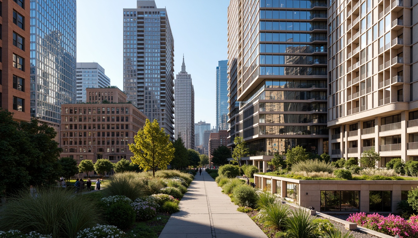 Prompt: Vibrant cityscape, modern architecture, sleek skyscrapers, glass facades, metallic accents, urban landscape, concrete sidewalks, green roofs, rooftop gardens, natural stone cladding, bold color scheme, contrasting hues, harmonious palette, earthy tones, industrial chic, brutalist design, abstract patterns, geometric shapes, urban jungle, sunny day, soft warm lighting, shallow depth of field, 3/4 composition, panoramic view, realistic textures, ambient occlusion.