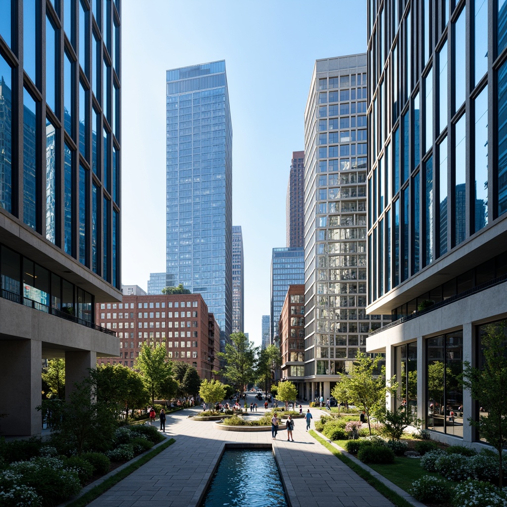 Prompt: Vibrant urban cityscape, azure blue accents, modern skyscrapers, glass facades, sleek metal structures, bustling streets, pedestrian walkways, green urban oases, calming water features, serene atmosphere, warm sunlight, soft shadows, 1/1 composition, cinematic lighting, realistic reflections, ambient occlusion.