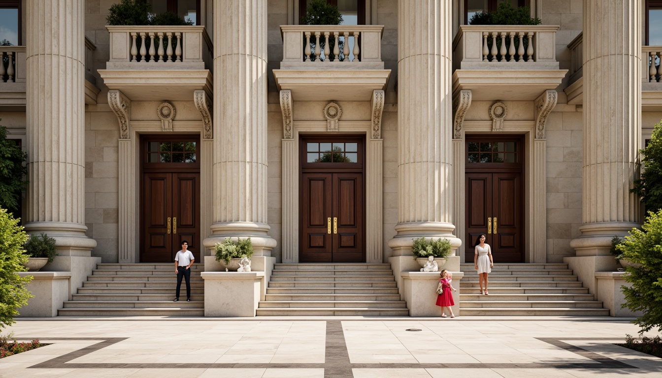 Prompt: Grand courthouse, neoclassical facade, ornate columns, carved stone details, symmetrical architecture, imposing entrance, heavy wooden doors, bronze door handles, grand staircase, marble flooring, high ceilings, intricate moldings, classical statues, majestic clock tower, sunny day, soft natural lighting, shallow depth of field, 1/1 composition, realistic textures, ambient occlusion.