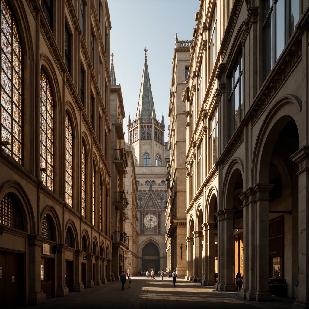 Prompt: Grand cathedral, ornate stone carvings, pointed arches, ribbed vaults, flying buttresses, stained glass windows, intricate gargoyles, dramatic spires, towering steeples, mystical atmosphere, warm golden lighting, soft misty ambiance, shallow depth of field, 1/1 composition, symmetrical framing, realistic textures, ambient occlusion.