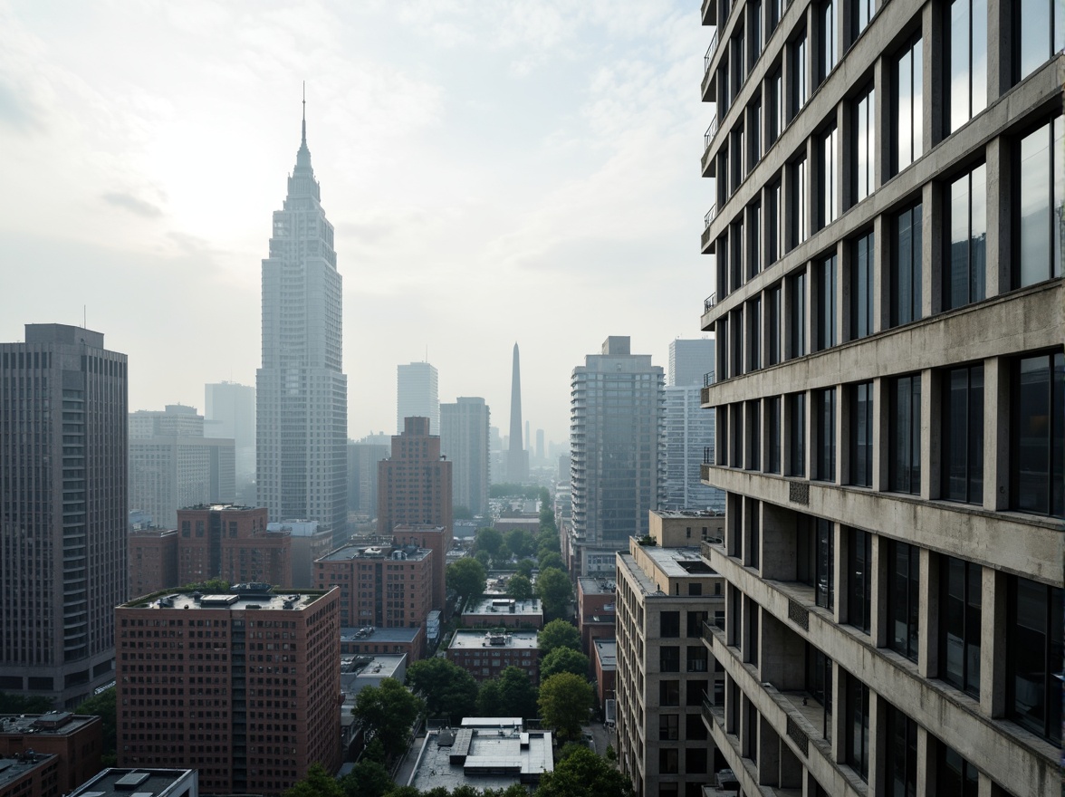 Prompt: Urban skyscraper, metallic facade, reflective glass windows, sleek modern architecture, neutral tones, industrial chic, concrete textures, urban jungle, cityscape views, morning fog, soft diffused lighting, 3/4 composition, shallow depth of field, atmospheric perspective.