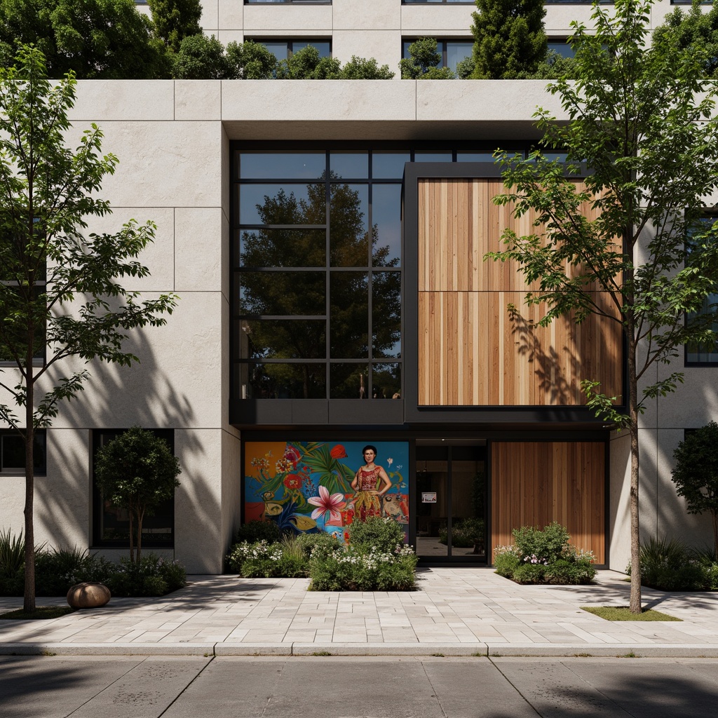 Prompt: Luxurious building facade, rough stone walls, smooth glass surfaces, wooden accents, metal cladding, intricate brick patterns, ornate ceramic tiles, vibrant colorful murals, natural earthy tones, rustic distressed finishes, modern sleek minimalism, ambient occlusion, detailed normal mapping, realistic material responses, dramatic lighting effects, shallow depth of field, 3/4 composition, panoramic view.