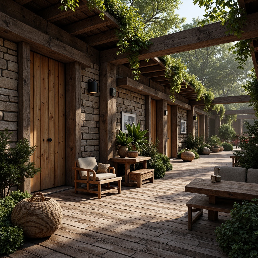 Prompt: Rustic wooden planks, weathered stone walls, distressed metal accents, vintage brick facades, moss-covered roofs, reclaimed wood floors, rough-hewn rock formations, natural fiber textiles, woven basket patterns, earthy color palette, warm ambient lighting, shallow depth of field, 1/1 composition, realistic normal maps, detailed specular highlights.