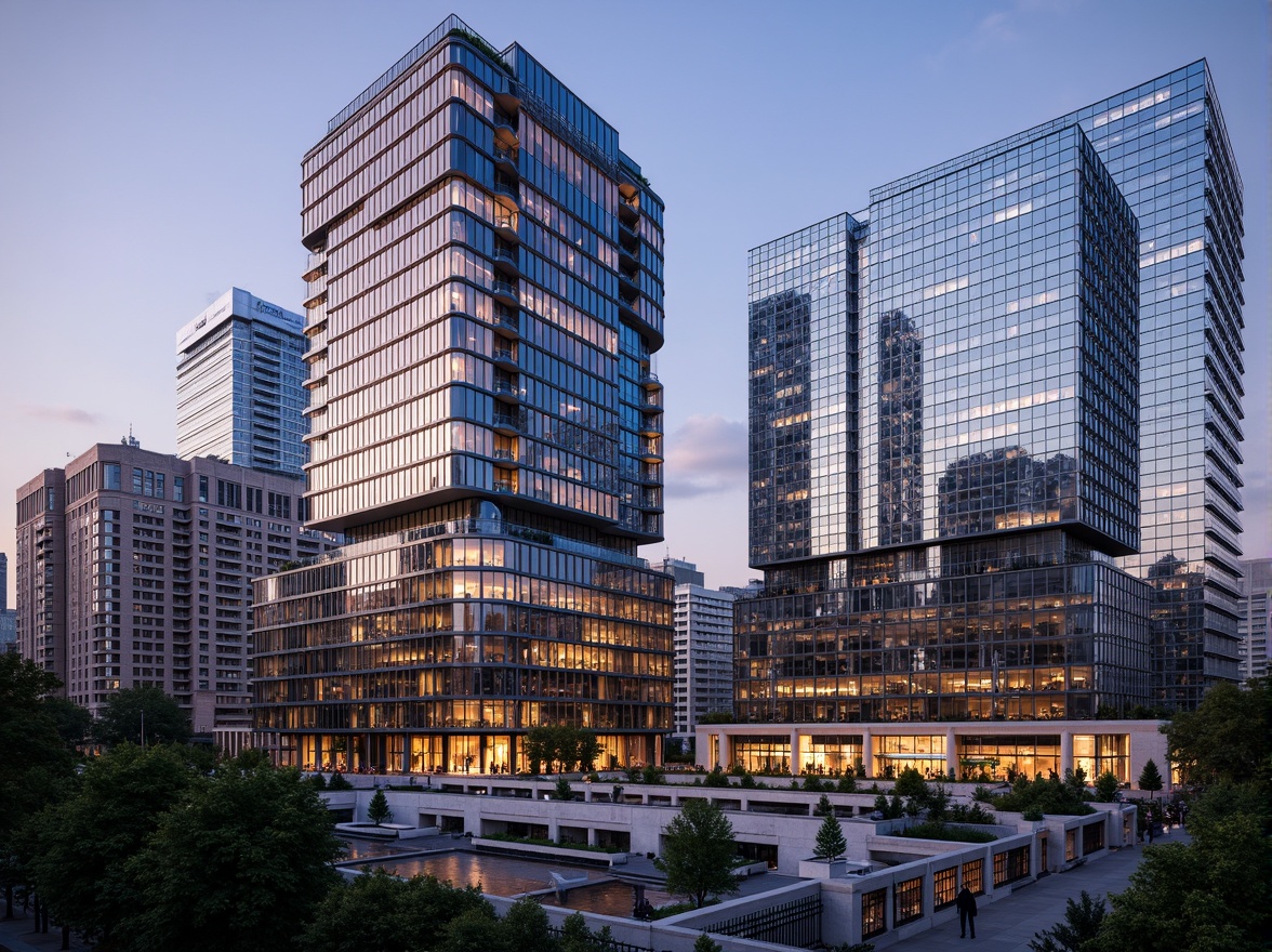 Prompt: Vibrant cityscape, urban skyscrapers, modern architectural design, bold color scheme, contrasting hues, dynamic textures, reflective glass facades, sleek metal accents, green roofs, eco-friendly materials, innovative lighting systems, warm ambient glow, shallow depth of field, 3/4 composition, panoramic view, realistic renderings, ambient occlusion.