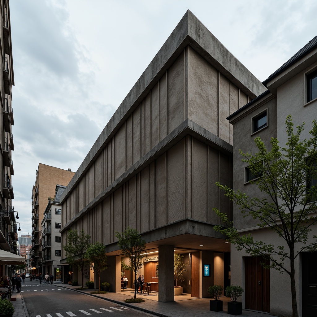 Prompt: Fiber-cement building, industrial architecture, rough textured facades, earthy tones, reinforced concrete structures, urban landscape, cloudy overcast sky, dramatic backlighting, high contrast ratio, 1/1 composition, detailed textures, realistic materials, subtle ambient occlusion.