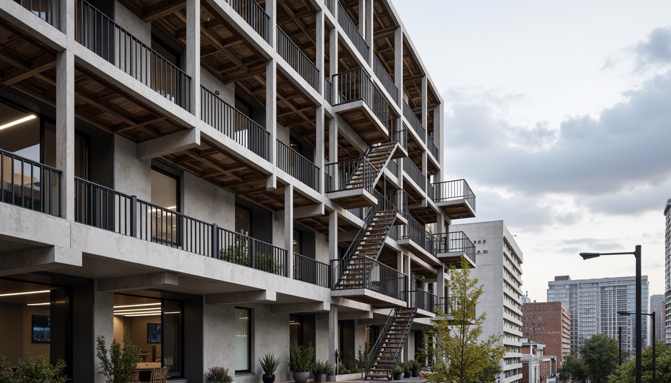 Prompt: Modern building facade, exposed steel beams, industrial chic aesthetic, concrete columns, minimalist interior design, open floor plan, functional catwalks, suspended ceilings, reclaimed wood accents, metal staircases, urban cityscape, cloudy sky, soft natural lighting, shallow depth of field, 1/1 composition, realistic textures, ambient occlusion.