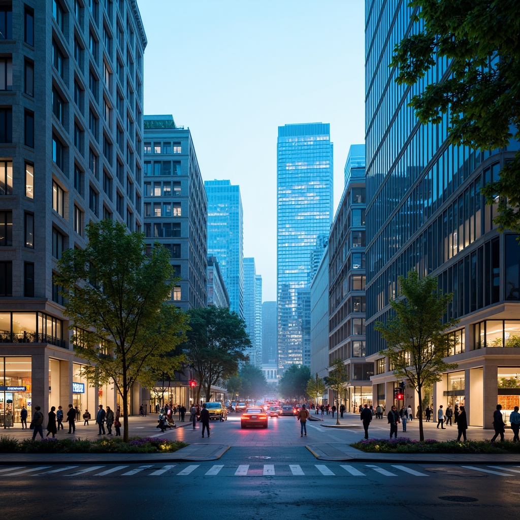 Prompt: Vibrant urban landscape, calming azure hues, modern skyscrapers, sleek glass towers, bustling city streets, concrete sidewalks, streetlights, neon signs, urban greenery, leafy trees, blooming flowers, morning mist, soft warm lighting, shallow depth of field, 1/2 composition, realistic textures, ambient occlusion.