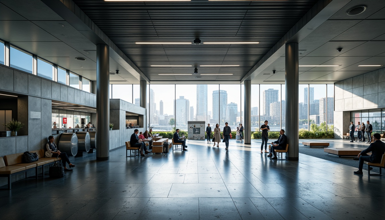 Prompt: Modern metro station, efficient interior layout, sleek metallic columns, high ceilings, bright LED lighting, minimalist signage, clear wayfinding systems, spacious platforms, comfortable seating areas, futuristic escalators, automated ticketing machines, urban cityscape views, morning rush hour atmosphere, soft diffused lighting, shallow depth of field, 1/2 composition, panoramic view, realistic reflections, ambient occlusion.