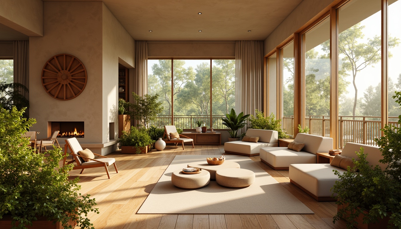 Prompt: Cozy interior space, natural light pouring in, warm beige walls, polished wooden floors, minimalist furniture, comfortable seating areas, lush greenery, vibrant flowers, soft warm lighting, shallow depth of field, 1/2 composition, atmospheric perspective, realistic textures, ambient occlusion, harmonious color palette, balanced visual weights, spatial flow guidance, clear circulation paths, functional zoning, efficient use of space.