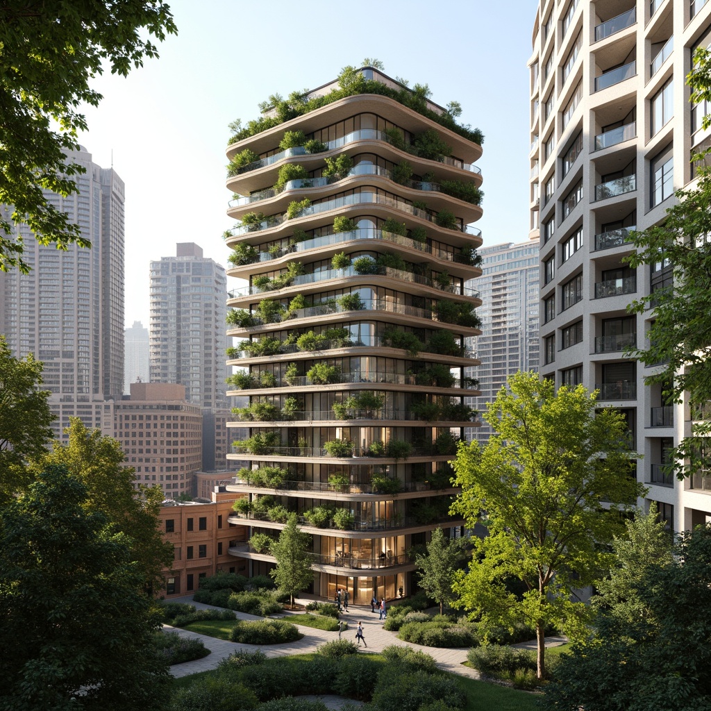 Prompt: Eco-friendly skyscraper, green roofs, solar panels, wind turbines, rainwater harvesting systems, recycled materials, low-carbon footprint, energy-efficient systems, natural ventilation, large windows, minimalist design, organic shapes, living walls, urban agriculture, rooftop gardens, bamboo flooring, reclaimed wood accents, industrial chic aesthetic, exposed ductwork, modern art installations, soft warm lighting, shallow depth of field, 3/4 composition, panoramic view.