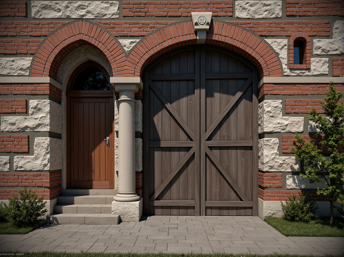 Prompt: Rough stone walls, rugged brick facades, worn wooden planks, distressed metal panels, rustic tile roofs, ornate Gothic details, intricate stonework carvings, natural earthy tones, weathered concrete textures, industrial chic aesthetics, urban cityscapes, dramatic shadow play, low-key ambient lighting, 1/1 composition, realistic material renderings, subtle normal mapping.