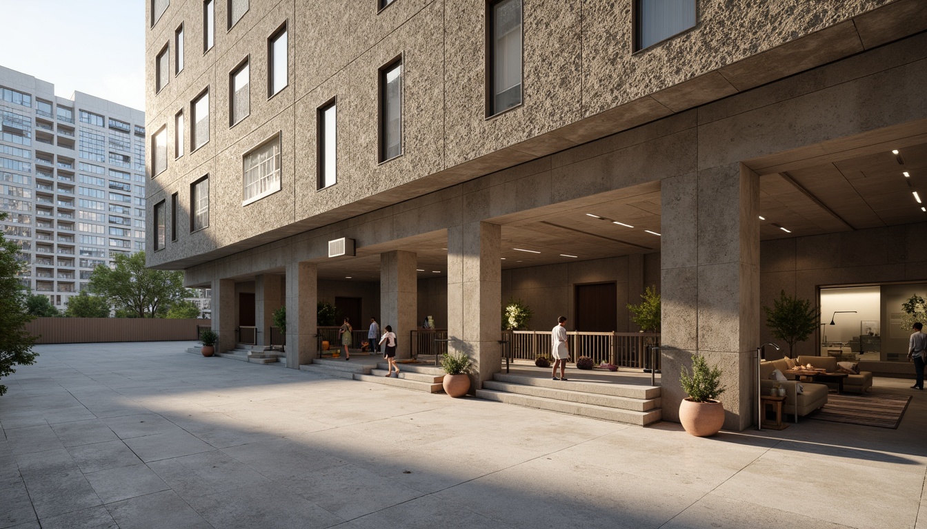 Prompt: Fiber-cement facade, rough textured surface, earthy tone color palette, industrial-style architecture, modern building design, urban cityscape, concrete pavement, steel beams, minimalist interior, functional spaces, natural light exposure, 1/1 composition, shallow depth of field, realistic textures, ambient occlusion.