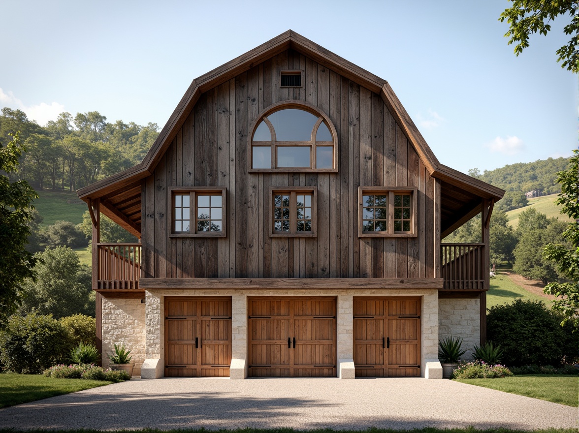 Prompt: Rustic barn, neoclassical facade, weathered wooden planks, stone foundations, ornate metal roof decorations, symmetrical composition, grand entrance doors, arched windows, dormer windows, pitched roofs, classic columns, ornate cornices, rich wood tones, earthy color palette, natural surroundings, rolling hills, blooming wildflowers, sunny afternoon, soft warm lighting, shallow depth of field, 1/1 composition, realistic textures, ambient occlusion.