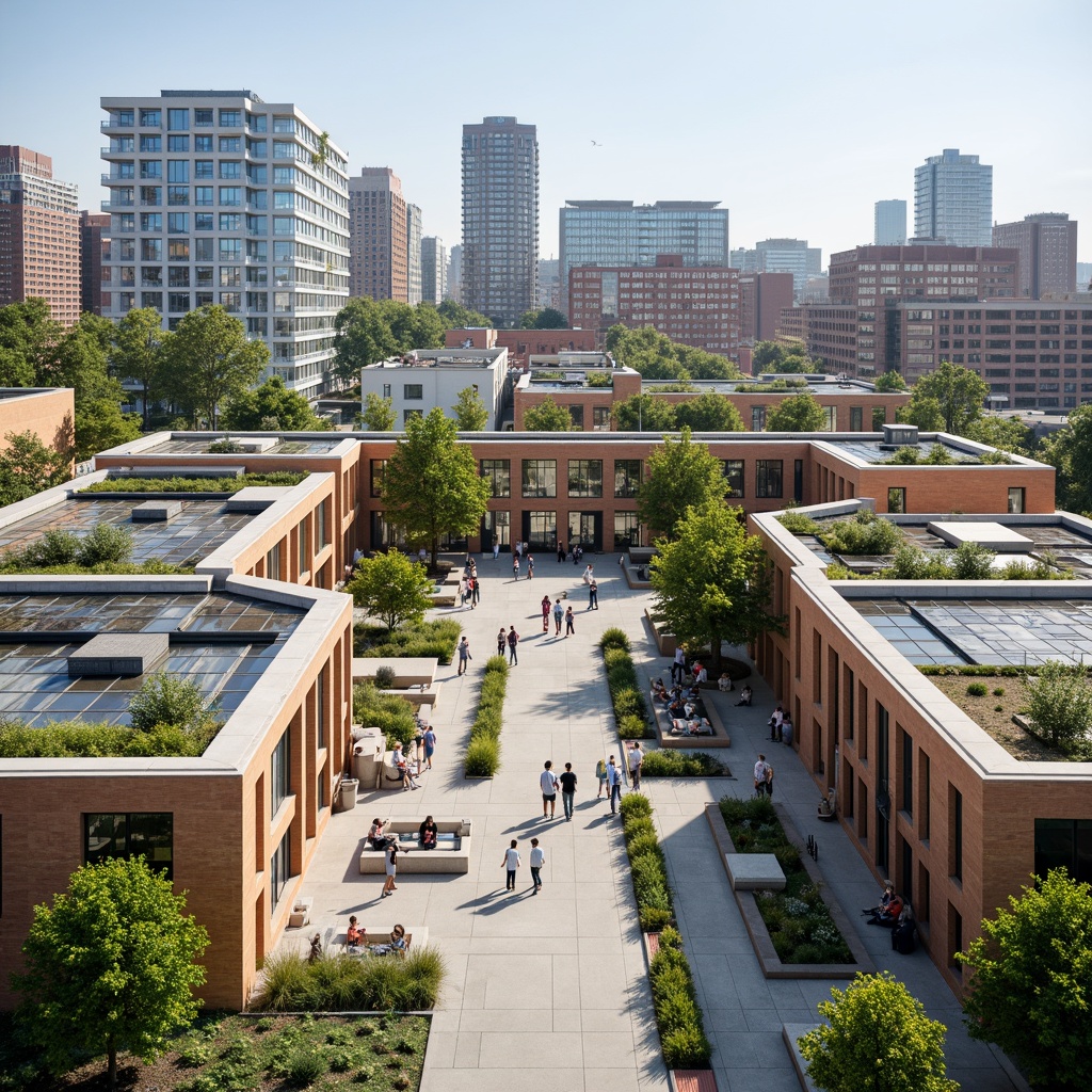 Prompt: Vibrant community center, accessible pedestrian paths, inclusive public spaces, interactive art installations, dynamic lighting systems, sustainable urban planning, green roofs, solar-powered infrastructure, eco-friendly materials, collaborative seating areas, interactive exhibits, digital displays, transparent glass walls, open floor plans, flexible modular design, acoustic panels, warm neutral color scheme, natural ventilation systems, panoramic city views, 1/1 composition, softbox lighting, realistic textures, ambient occlusion.