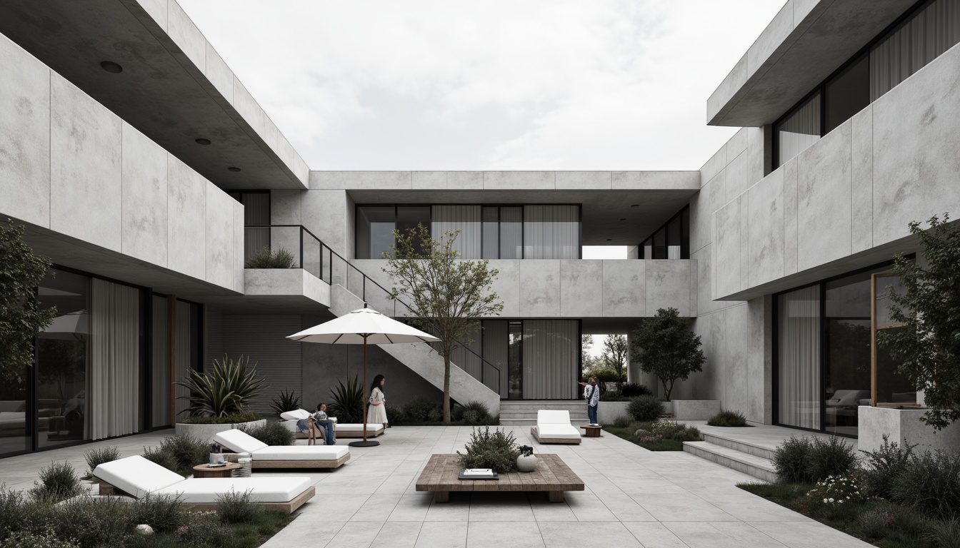 Prompt: Monochromatic minimalistic building, clean lines, rectangular forms, subtle textures, neutral tones, industrial materials, polished concrete walls, sleek metal frames, floor-to-ceiling glass windows, sparse greenery, ambient natural light, shallow depth of field, 1/1 composition, realistic reflections, soft focus, warm atmosphere, subtle shadows.