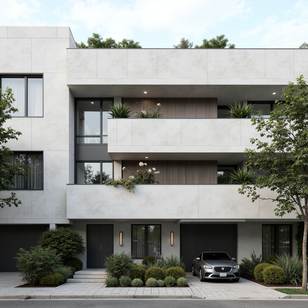 Prompt: Monochromatic building facade, smooth concrete walls, subtle texture variations, minimalist ornamentation, neutral color palette, sleek lines, rectangular forms, abundant natural light, sparse greenery, industrial materials, exposed ductwork, polished metal accents, matte finish, diffused softbox lighting, shallow depth of field, 1/1 composition, symmetrical framing, realistic reflections, ambient occlusion.