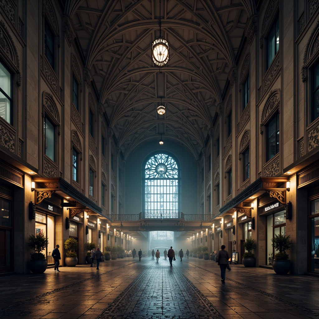 Prompt: Ornate Gothic bus station, intricate stone carvings, pointed arches, ribbed vaults, flying buttresses, grandiose entrance halls, stained glass windows, richly patterned floors, ornamental metalwork, dramatic lighting effects, mysterious twilight atmosphere, foggy misty morning, cinematic composition, symmetrical framing, high contrast ratio, detailed textures, ambient occlusion.