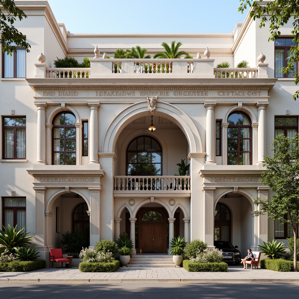 Prompt: Ornate distribution centers, neoclassical facades, grandiose columns, ornamental arches, rusticated stone walls, symmetrical composition, classical proportions, elegant cornices, intricate moldings, refined stucco textures, subtle color palette, soft natural lighting, 1/2 composition, shallow depth of field, realistic reflections, ambient occlusion.Note