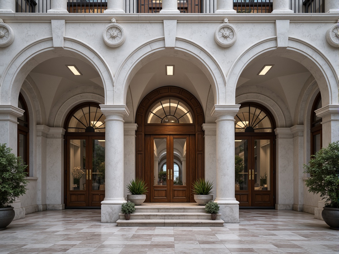 Prompt: Symmetrical building facade, bilateral symmetry, mirrored elements, central axis, identical wings, harmonious proportions, elegant columns, ornate arches, perfect balance, refined details, luxurious materials, marble floors, polished metal accents, precise geometry, 1/1 composition, frontal view, softbox lighting, subtle shadows, realistic reflections, ambient occlusion.