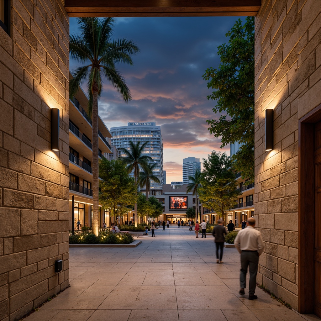 Prompt: Rugged stone walls, distressed wood accents, polished metal fixtures, tactile concrete floors, inviting public plazas, vibrant street art, eclectic urban landscapes, bustling city squares, dynamic lighting installations, warm ambiance, shallow depth of field, 1/1 composition, realistic textures, ambient occlusion.