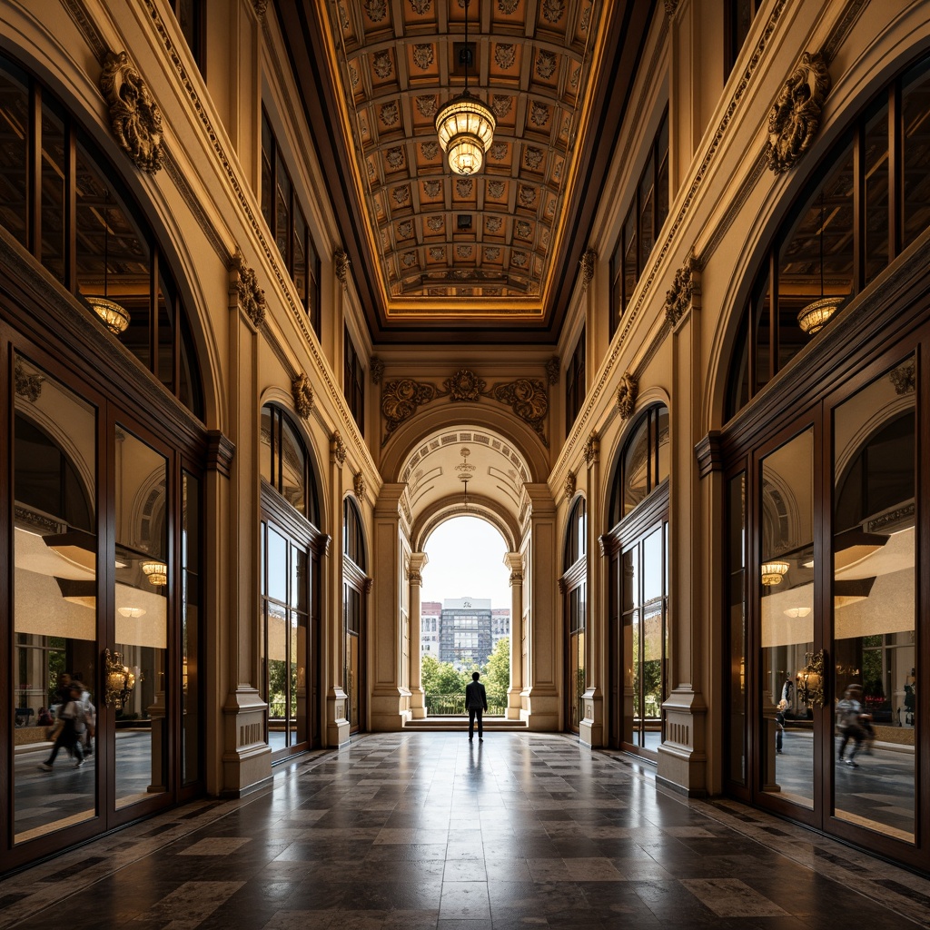 Prompt: Symmetrical building facade, grand entrance, ornate columns, arches, domes, central axis, mirrored reflections, perfect bilateral symmetry, classical architecture style, harmonious proportions, balanced composition, imposing scale, dramatic lighting, high contrast, radial lines, geometric patterns, intricate details, luxurious materials, marble floors, golden accents, formal atmosphere, sense of order, 1/1 composition, direct perspective, sharp focus, high dynamic range.