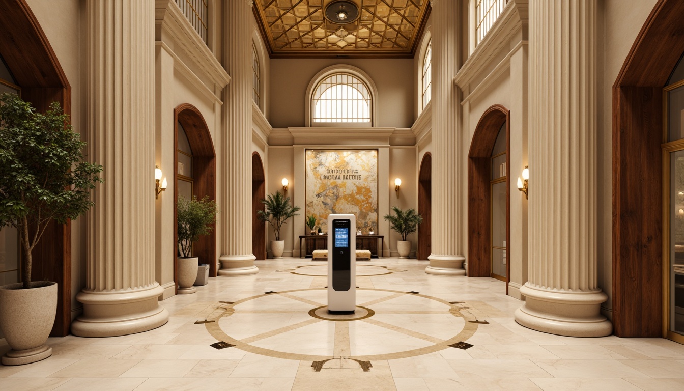 Prompt: Elegant charging station, neoclassical columns, ornate details, cream marble floors, warm beige walls, rich walnut wood accents, bronze metal fixtures, soft golden lighting, subtle gradient effects, high-contrast signage, symmetrical composition, shallow depth of field, 2/3 rule, realistic textures, ambient occlusion.