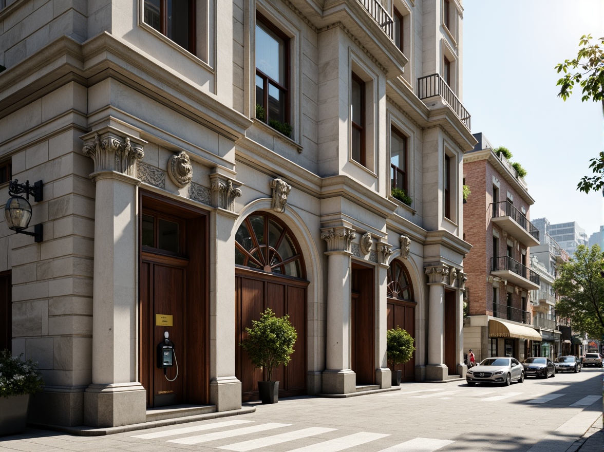 Prompt: Grandiose charging station, ornate columns, symmetrical facade, classical arches, intricate carvings, elegant moldings, neutral color palette, limestone walls, bronze accents, sophisticated signage, urban cityscape, morning sunlight, soft shadows, 1/2 composition, slight blur effect, realistic materials, ambient occlusion.