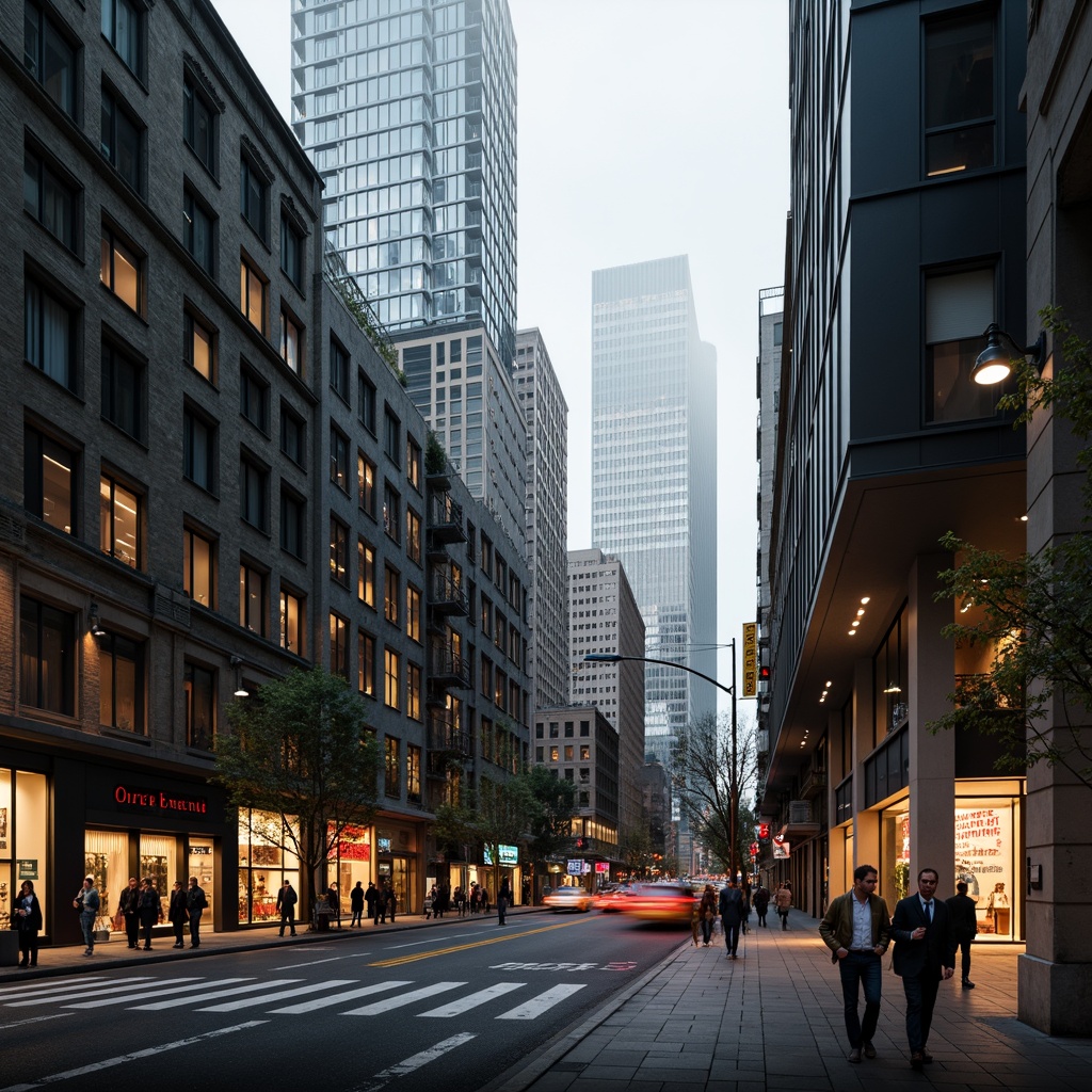 Prompt: Modern cityscape, sleek skyscrapers, metallic materials, neutral tones, grey concrete, dark glass windows, urban grittiness, industrial chic, vibrant street art, neon lights, bustling streets, rush hour atmosphere, warm golden lighting, deep shadows, 2/3 composition, dramatic contrast, cinematic mood, realistic textures, atmospheric fog.