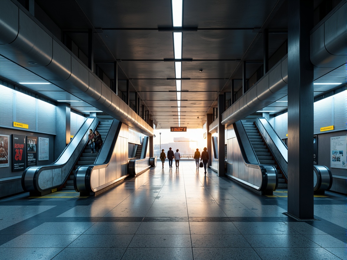 Prompt: Modern metro station, sleek architecture, bright lighting, LED strips, neon signs, stainless steel beams, polished granite floors, futuristic escalators, urban ambiance, morning commute, soft warm glow, high ceiling, open space, minimal shadows, 1/1 composition, realistic reflections, ambient occlusion.