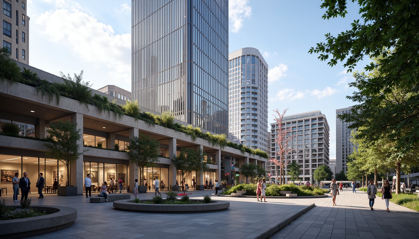 Prompt: Vibrant cityscape, bustling streets, modern metro station, sleek glass facade, steel framework, LED lighting, urban plaza, pedestrian walkways, green roofs, street furniture, public art installations, dynamic crowd scenes, rush hour atmosphere, morning sunlight, shallow depth of field, 1/1 composition, realistic textures, ambient occlusion.