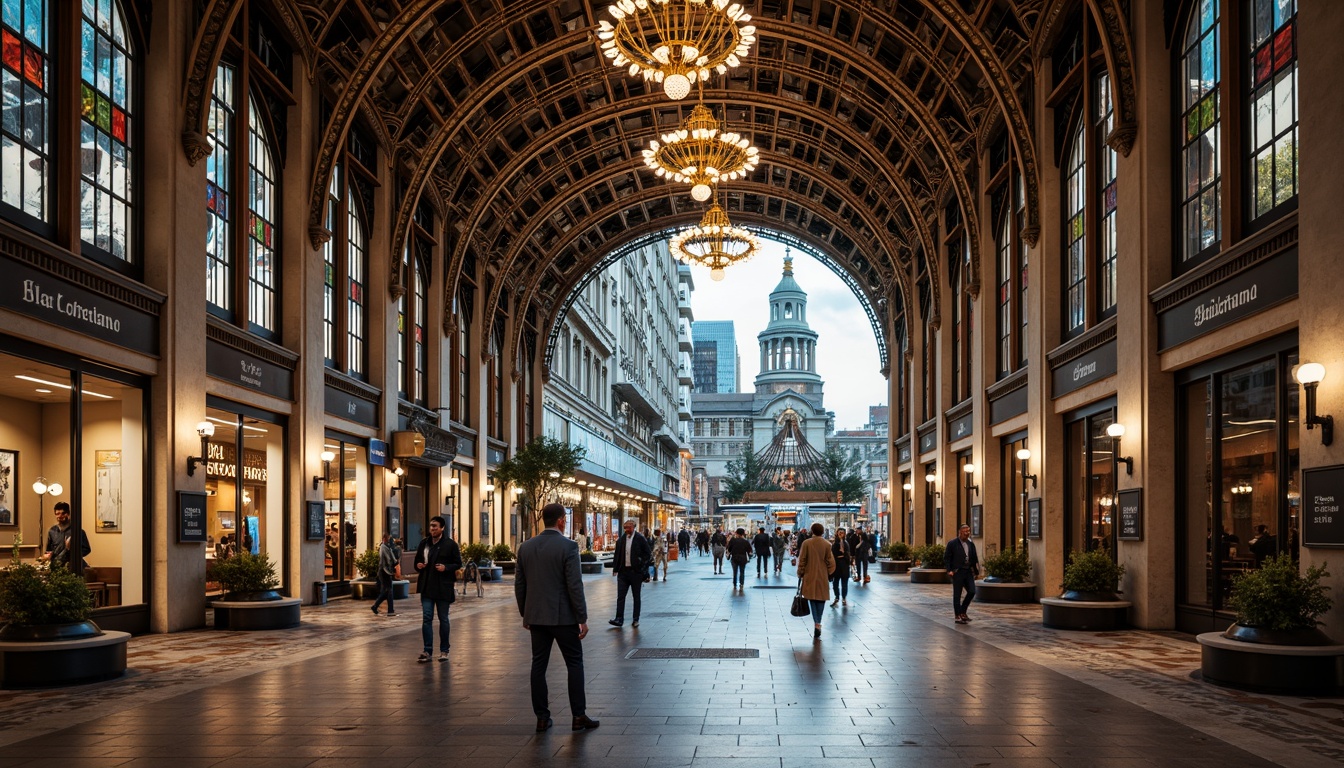 Prompt: \Intricate bus station, ornate metalwork, curved archways, grandiose chandeliers, luxurious marble floors, vaulted ceilings, stained glass windows, intricate tile patterns, elegant passenger benches, modern LED lighting, ambient occlusion, shallow depth of field, 3/4 composition, panoramic view, realistic textures, urban cityscape, bustling streets, vibrant commercial signage, natural stone facades, ornate clock towers, majestic entrance gates, soft warm lighting.\