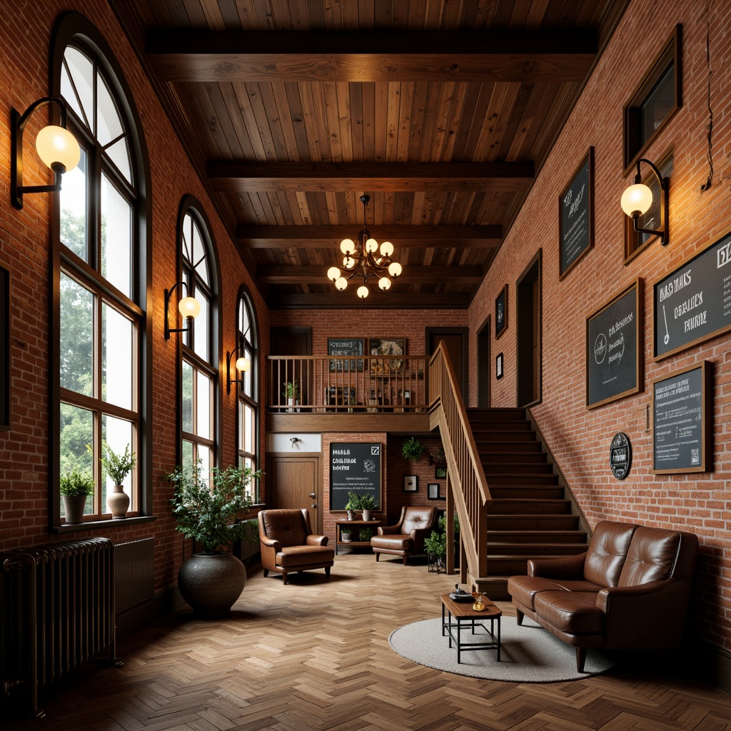 Prompt: Rustic brick walls, worn wooden accents, vintage educational signs, nostalgic chalkboards, classic library ladders, ornate cast-iron radiators, distressed leather armchairs, rich wood paneling, stately columns, grand staircases, elegant chandeliers, warm golden lighting, soft focus, shallow depth of field, 1/1 composition, intimate atmosphere, realistic textures, subtle ambient occlusion.